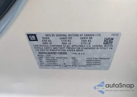 2014 Chevrolet Equinox Ls z USA, uszkodzony, nr VIN 2GNALAEK6E1136356